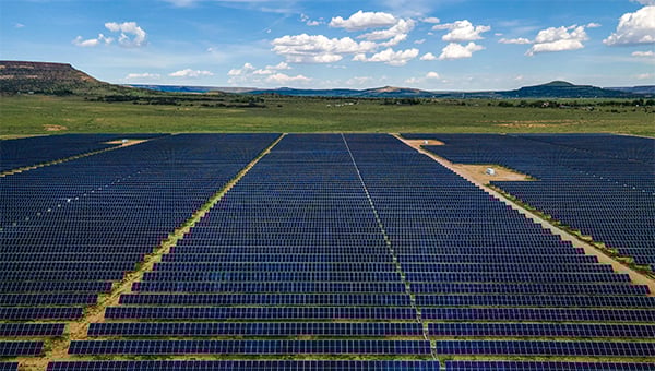 aerial view of large field of solar panels